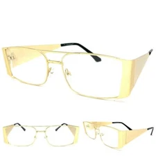 Mens Classic Vintage Retro Hip Hop Style Clear Lens EYE GLASSES Large Gold Frame