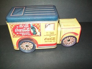 1995 Vintage Coca Cola Delivery Truck Tin Canister Working Wheels Collectible