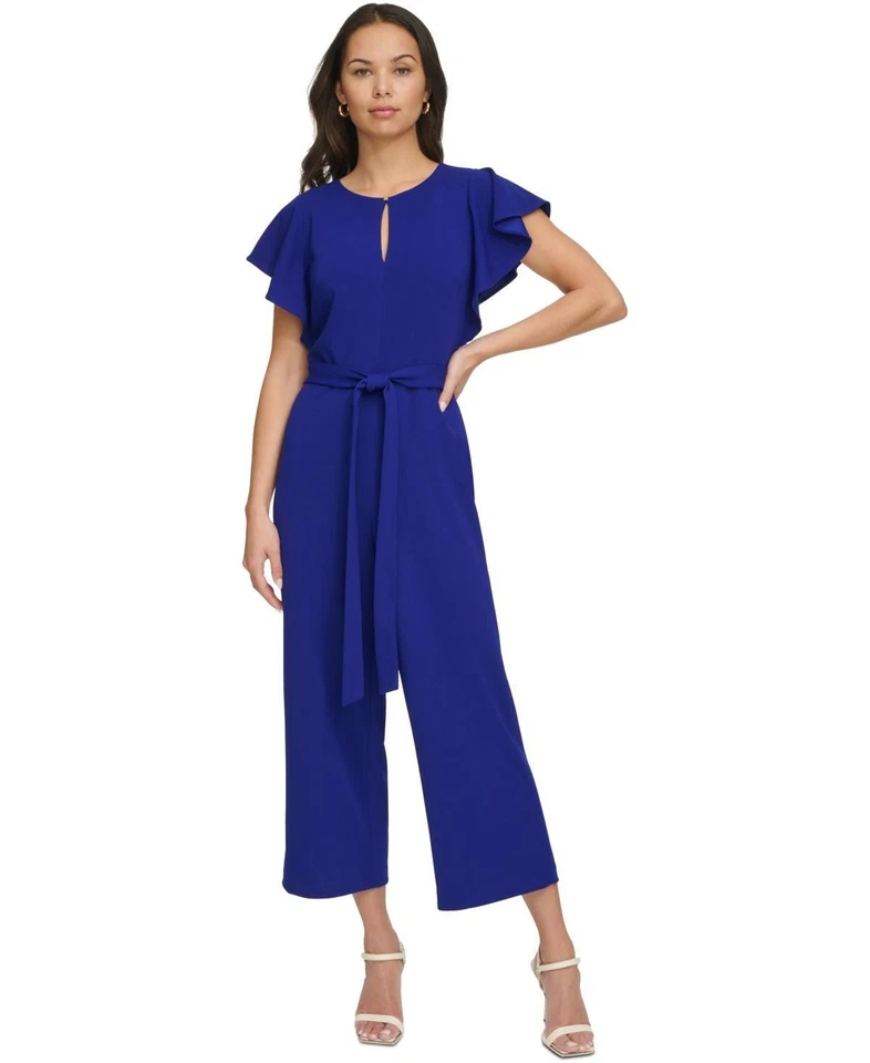 Mono DKNY Mujer Cuello Cerradura Manga Acampanada Cinturón Marino Talla 2 Nuevo con Etiquetas Foto 2 de 2