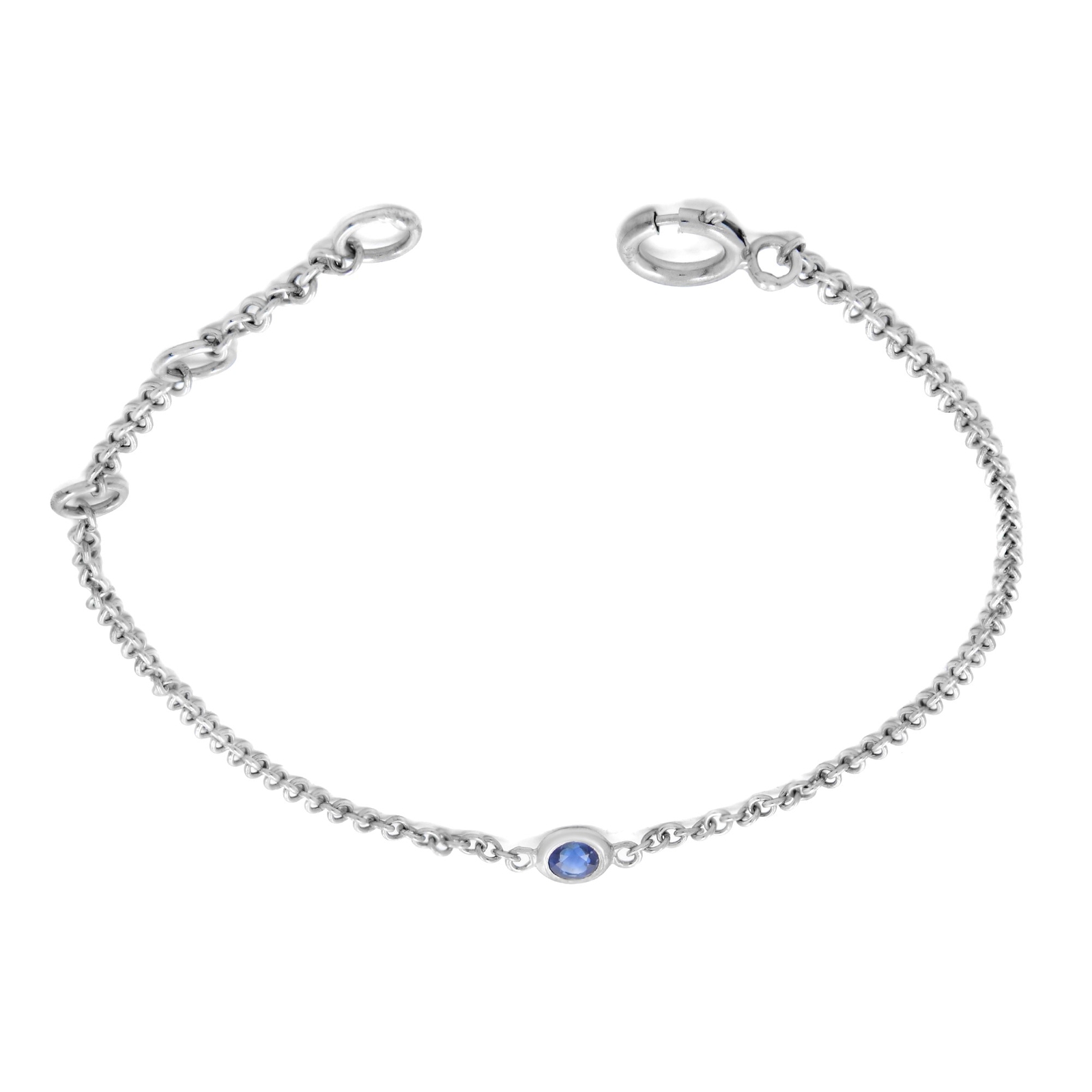 Женский браслет-цепочка из белого золота 14 карат с голубым сапфиром и одинарным ободком от Rachel Koen 95990₽