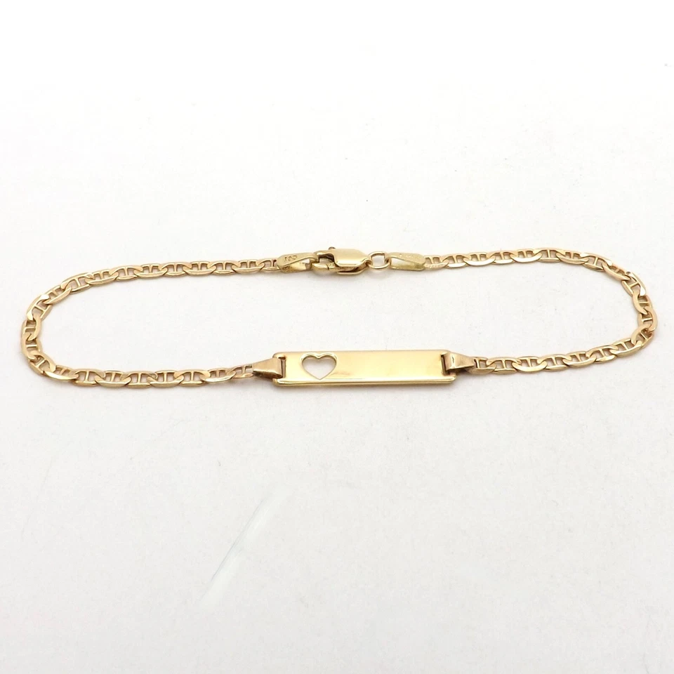Brazalete de identificación de barra de oro de 14k corazón de eslabones marineros nuevo de 7 pulgadas Foto 4 de 4
