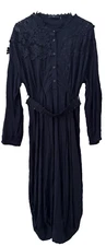 HIGH USE High Everyday Couture Navy Blue Lace-Trimmed Blouse Midi Dress Size 10