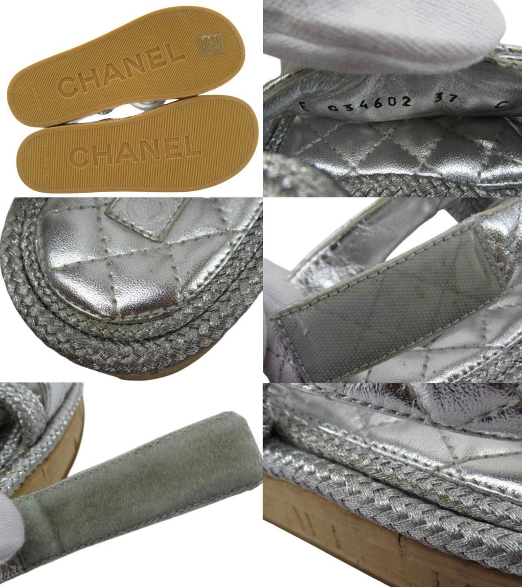 CHANEL G34602 MATELASSE Rope Sandals 37 Silver authentic CHANEL G34602 MATELASSE Rope Sandals 37 Silver authentic