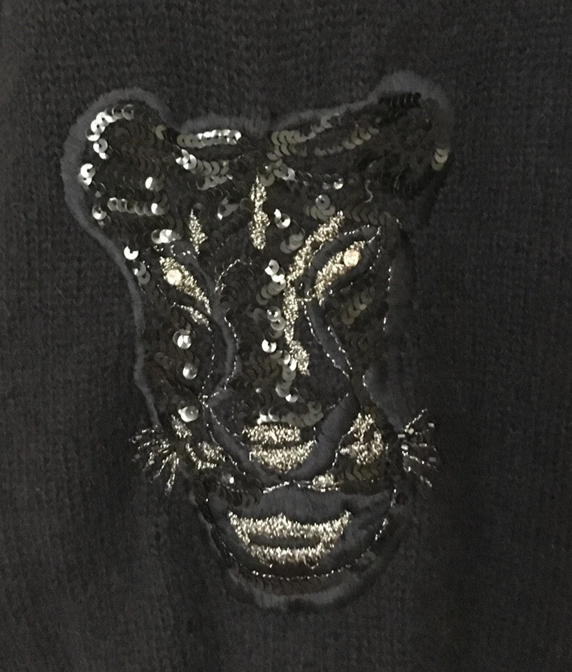 Suéter Vintage ESCADA MARGARET LEY Azul Oscuro Mohair Lentejuelas Metálicas Pantera 38 Foto 3 de 4