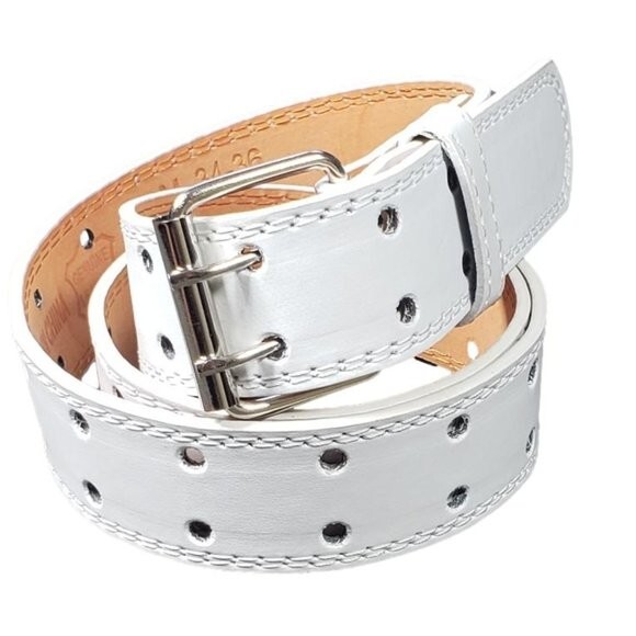 Genuine Leather Men's Two Row Double Row Prong Holes Casual White