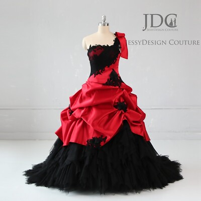 Satin Burgundy Red Black Wedding Dress Bridal Gown Designer Custom made Corset | eBay Satin Burgundy Red Black Wedding Dress Bridal Gown Designer Custom made Corset | eBay