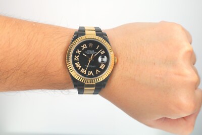 Rolex Mens Datejust II 41mm 116333 18KY Gold & Black PVD Black