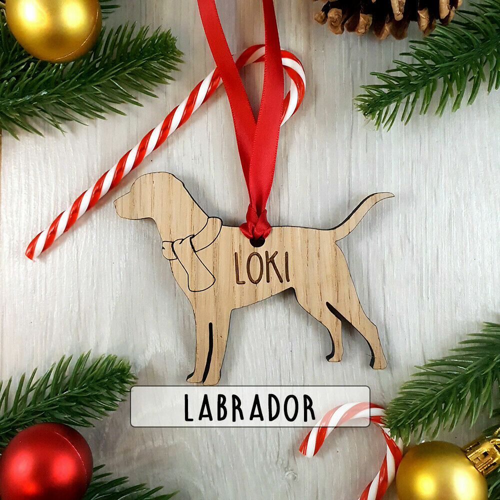 Personalised Dog Wooden Oak Decoration - Christmas Tree gift - Labrador