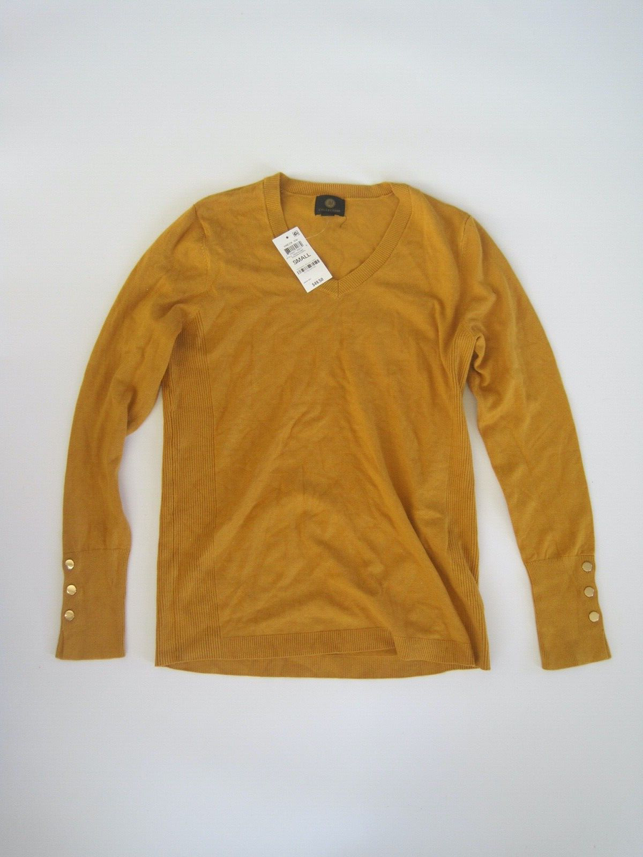 JM Golden Poppy Yellow V Neck Sweater Long Sleeve Gold Buttons
