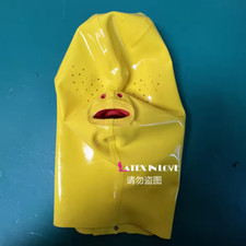Latex Hood Mask Fetish Mesh Eyes Nasal Tube Mouth teeth with Back Zip