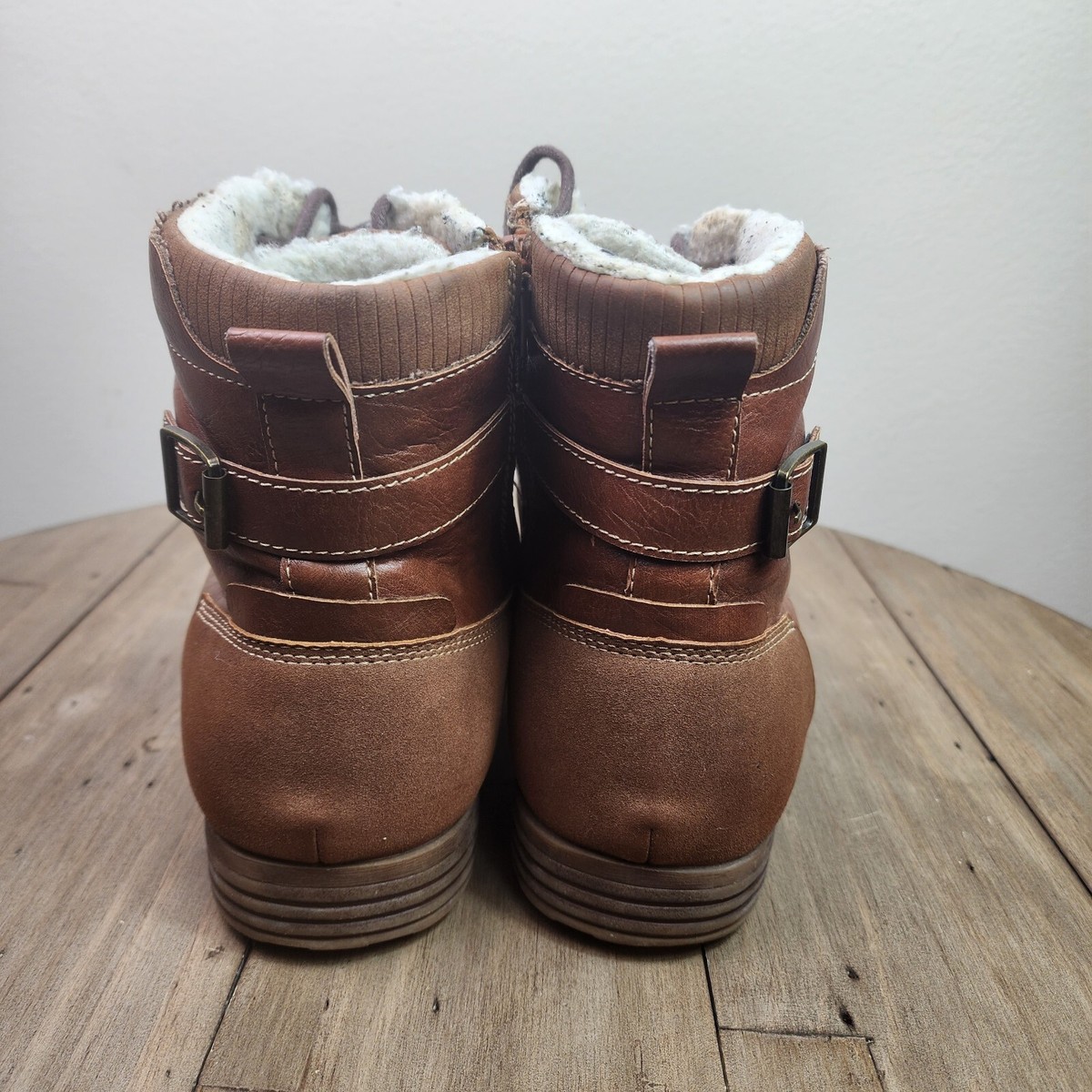 Dexter Mens Boots 11.5 Brown Cognac Faux Fur Leather Cap Toe 
