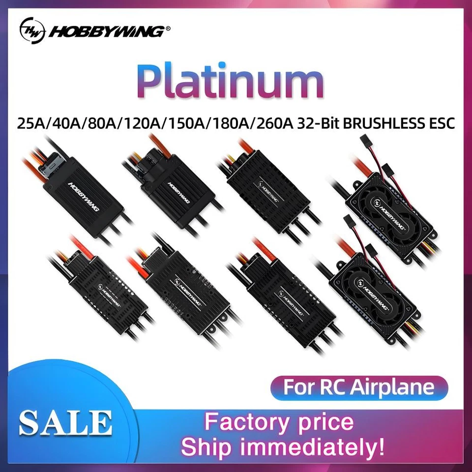 ​HOBBYWING Brushless ESC Platinum 25/40/80/120/150/180/260A For RC Aircraft - Image 3 of 4