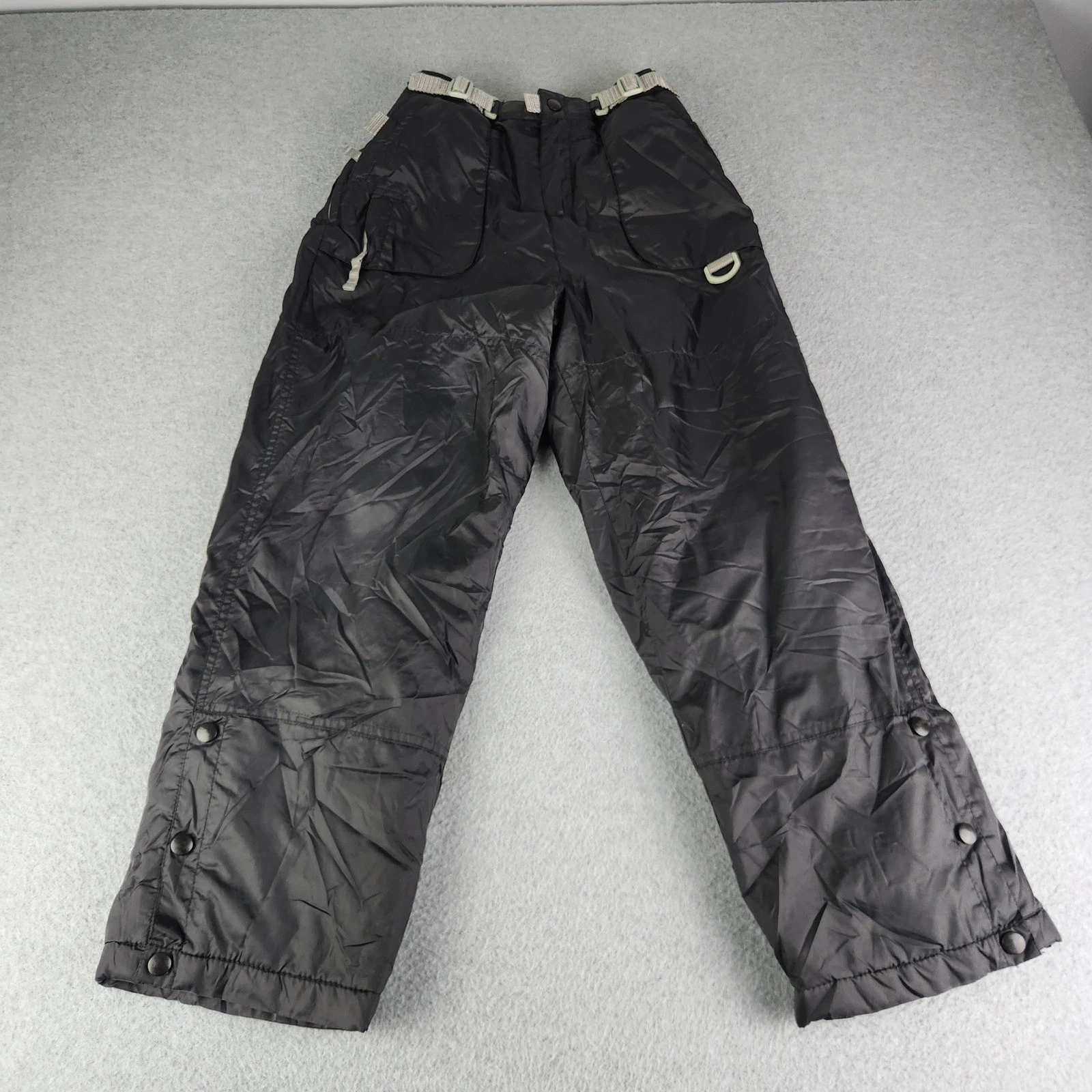 Athletech Snow Pants Kids 10/12 Black Insulated Ski Adjustable Waist Ankle Snap