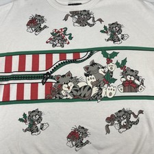 Vintage Cats Christmas Sweatshirt Sz 42 Front & Back Views Bijo Made in USA AOP