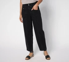 LOGO by Lori Goldstein Petite Black Barrel Leg Ankle Jeans - Wshd Black/Petite 4