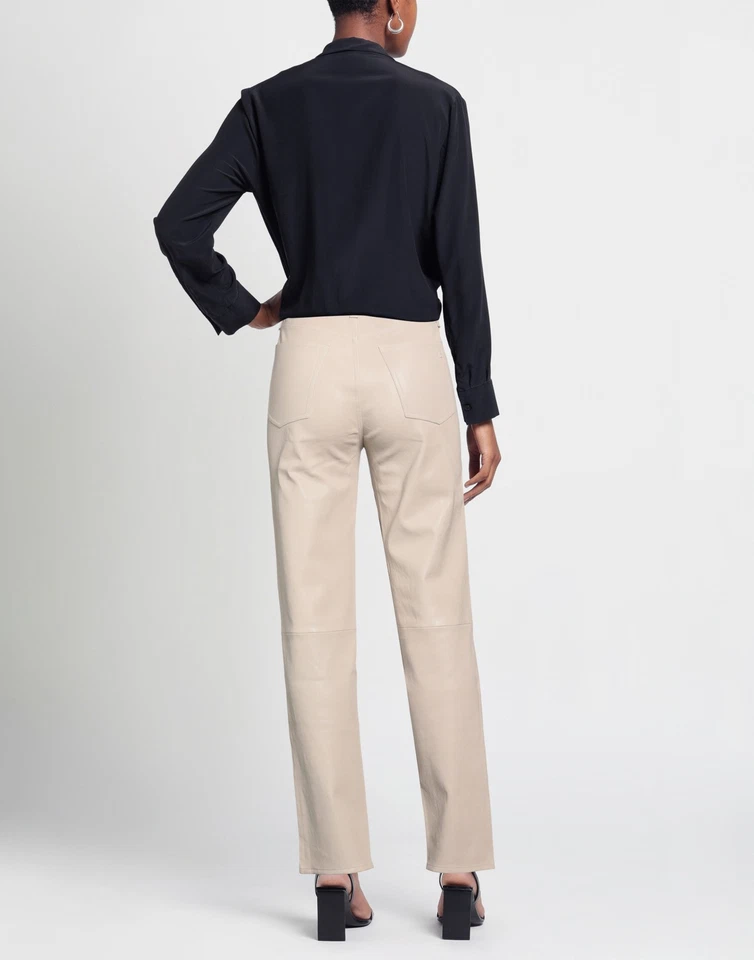 RRP€962 RAG & BONE Harlow Leather Straight Trousers W25 Beige Mid Waist Stretch - Image 2 of 4