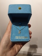 Isabella M Gold Cubic Zirconia 'R' Initial Necklace Sterling Silver 16+2 Inches