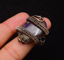 Amethyst Gemstone Copper Wire Wrapped Handmade Jewelry Ring Size 10