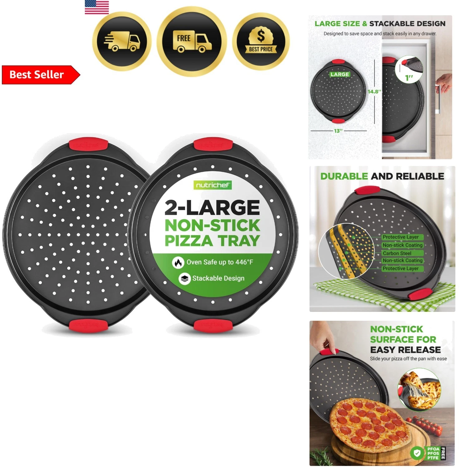 2-Piece 13-Inch Nonstick Pizza Tray, Round Carbon Steel Non-Stick Pizza Pan w...
Opens in a new wind