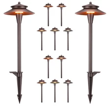 12 Pack 5CCT LED Landscape Pathway Lights, Double Layer, Oil Rubbed Bronze
