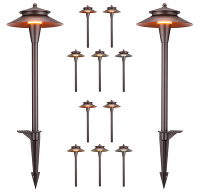 12 Pack 5CCT LED Landscape Pathway Lights, Double Layer, Oil Rubbed Bronze