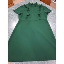ZARA Women short sleeve High Neck Ruffle Emerald Green Dress Sz M Preppy Party