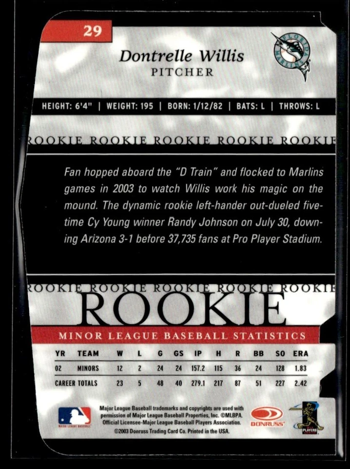 2003 Donruss Elite Extra Edition Aspirations Die Cut RC Dontrelle Willis 16/65 - Image 2 of 2