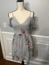 Lulus Verona Spaghetti Strap Mini Feminine Flowy Off Shoulder Dress XS