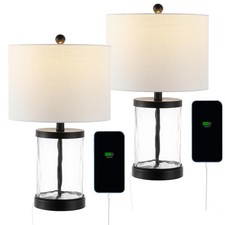 Jonathan Y 21-Inch Water Glass Table Lamp Set of 2 USB Port JYL4058A