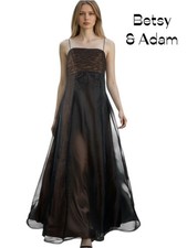 Betsy Adam Metallic Copper Sheer Black Tulle Maxi Dress NWOT Size 12