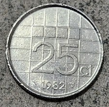 NETHERLANDS 🇳🇱 25 CENTS COIN 1982 (QUEEN BEATRIX)
