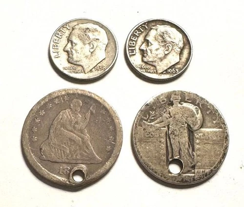187? S Seated Quarter, Standing Liberty Quarter, 1956D & 1963D Roosevelt Dimes