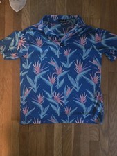 Bad Birdie Men's Blue Floral Golf Polo Shirt Size L Short Sleeve Lightweight