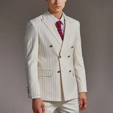 Men's White Peak Lapel 2-Piece Suit Set Jacket and Pants Formal Wedding Tuxedo