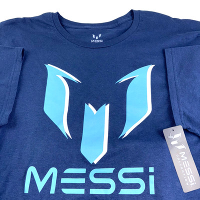Lionel Messi Collection Mens 3XL Graphic Soccer Football Blue Logo Shirt NEW