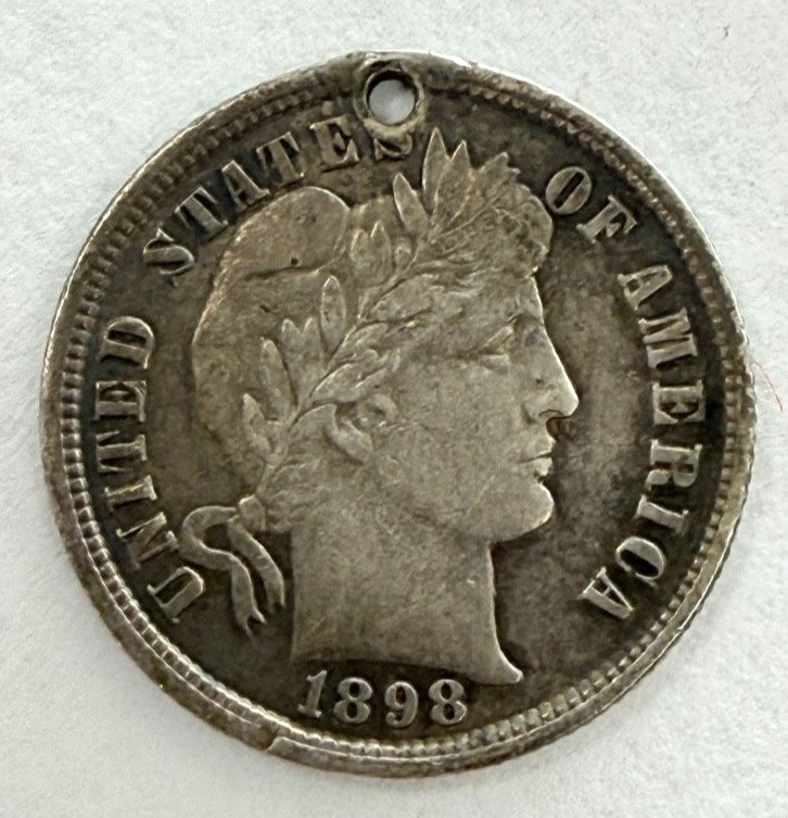 1898 Barber Silver Dime Love Token - "Bert" - Extra Fine Details