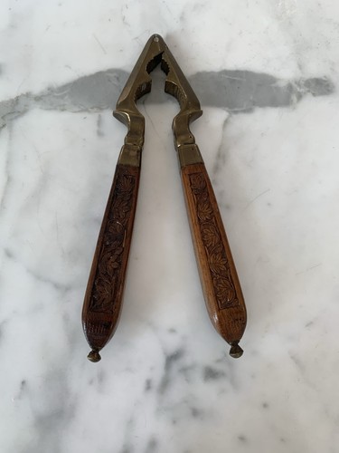 Vintage Mid Century Asiatisch Indien Messing & geschnitztes Holz Hand Nussknacker - Bild 1 von 12