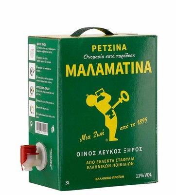 Retsina Malamatina 3,0l Bag-in-Box | Griechischer geharzter Weißwein | 11%