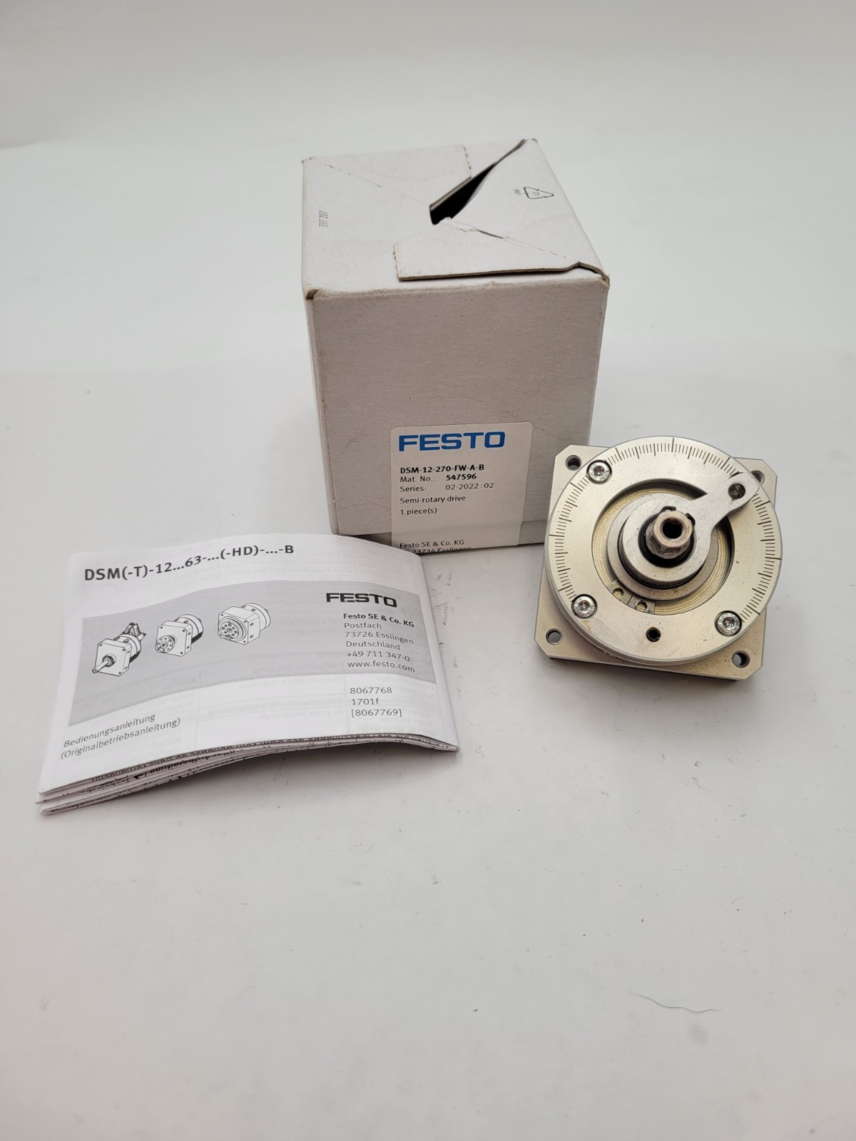 Festo DSM-12-270-FW-A-B Semi-Rotary Drive Actuator 10 Bar 145 PSI DSM Series