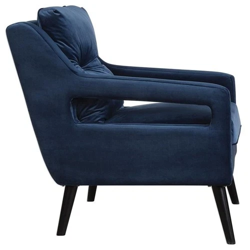 Uttermost OBrien Contemporary Wood and Fabric Arm Chair in Blue and Black - Picture 4 of 11