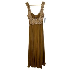 NWT Mandalay Brown Gold Lace Beaded Sequin Long Evening Gown Dress Womens Size 2