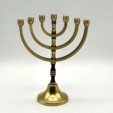 Vintage Hanukkah 7 Branch Menorah Jewish Brass  Candle Holder From Jerusalem