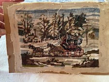 Vintage Needlepoint Tapestry Horse Carriage Winter Scene Hand Stitched 8x11