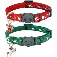Christmas Cat Collar,2 Pack Breakaway Cat Collar with Bells,Red and Green