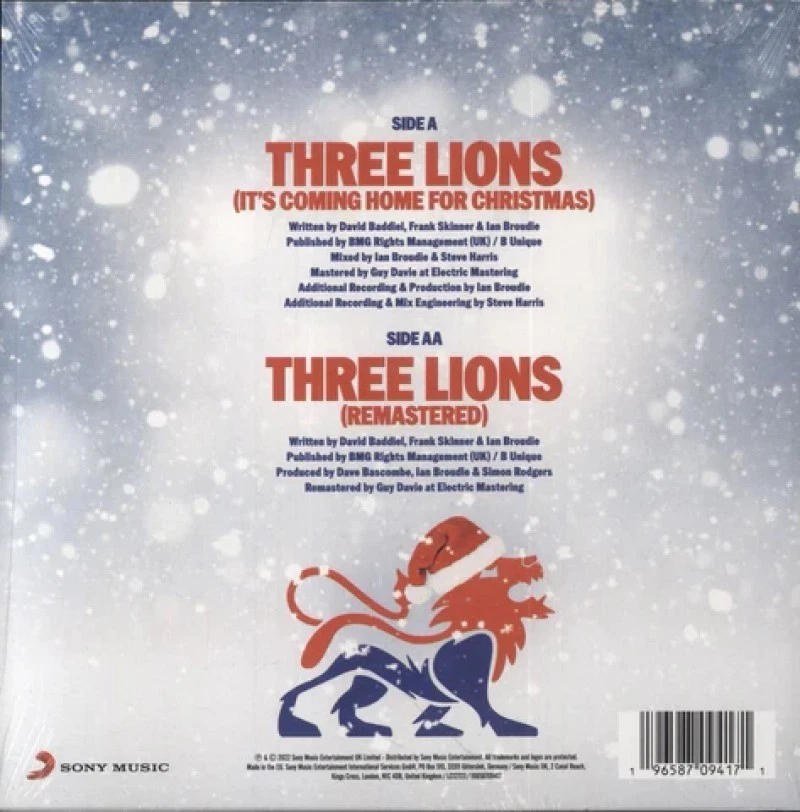 Baddiel & Skinner = Three Lions (It's Coming Home For Christmas =VINYL 7" SINGLE