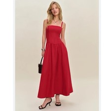Reformation Katarin Linen Dress Lipstick Red