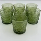 Anchor Hocking Soreno Avocado Flat Tumblers 8 Oz Set of 7 Vintage MCM