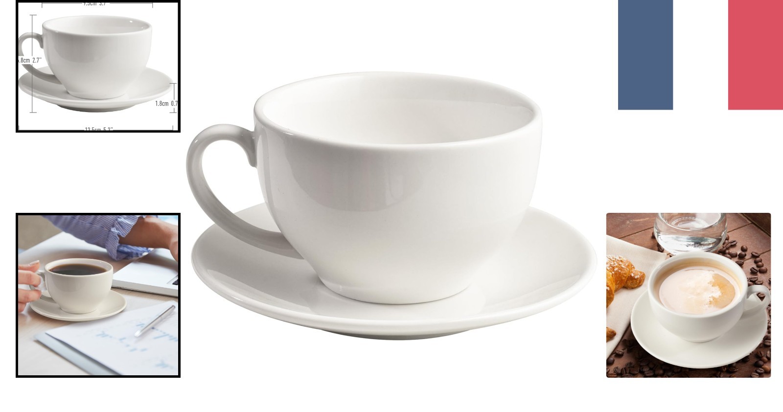 Tasse en porcelaine avec soucoupe set de vaisselle café thé 220ml