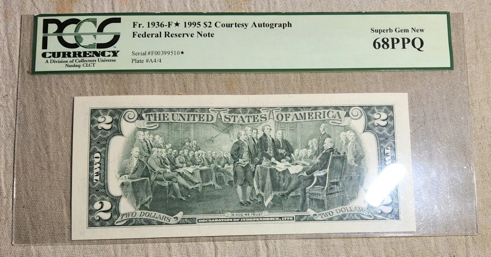PCGS SUPERB GEM NEW 68PPQ FR. 1936-F* 1995 $2 COURTESY AUTOGRAPH FRN*STAR NOTE* - Image 2 of 4