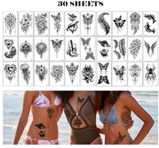 30Pcs Black Flower Spider Temporary Tattoo Stickers Beach Waterproof HHE NH28